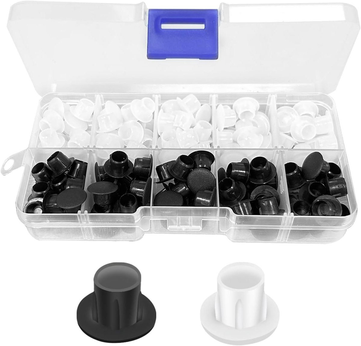 Afdekdoppen Plastic Gatpluggen voor Meubels - Gladde Afwerking - Diameter: 8 mm - Zwart Wit