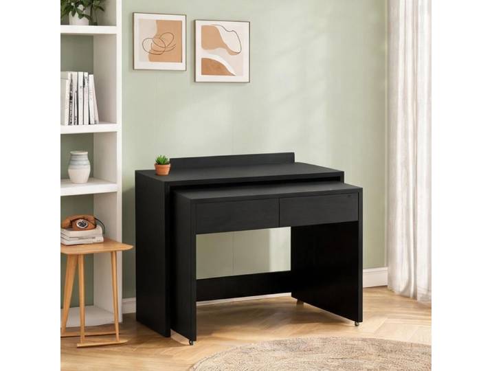 Bureau 2-en-1 extensible 110 cm avec table roulante panneau de particules 1 8 cm classic black