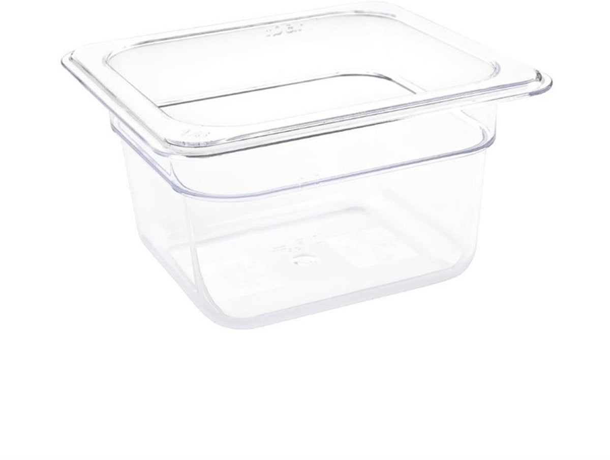 Vogue herbruikbare polycarbonaat gastronorm bak 1/6, transparant, 100mm