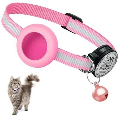 Uplift Essentials Reflective Cat Collar With QR Name Tag And AirTag Holder pink