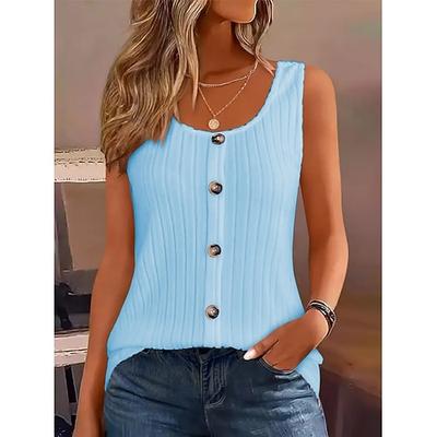 Damen Tank Top Knöpfe Einfarbig Mode Stilvoll Klassisch Ärmellos U-Ausschnitt Normale Oberteile Täglich Ausgehen Wochenende Blau Schwarz Weiß Wein Purpur Sommer Frühling