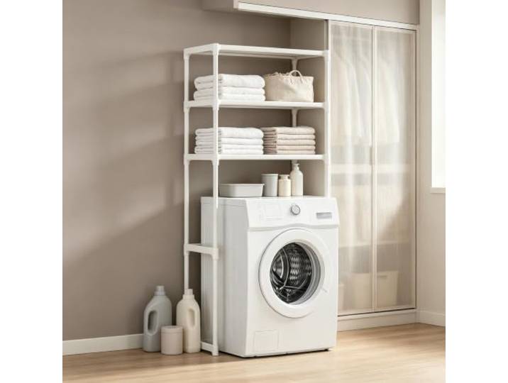 kumamart 3 Etagen Waschmaschinenregal, Überbau Regal für Waschmaschine Bad Platzsparendes Überbauregal für die Waschmaschine mit schnellem 3-Schritte-Aufbau.(White)