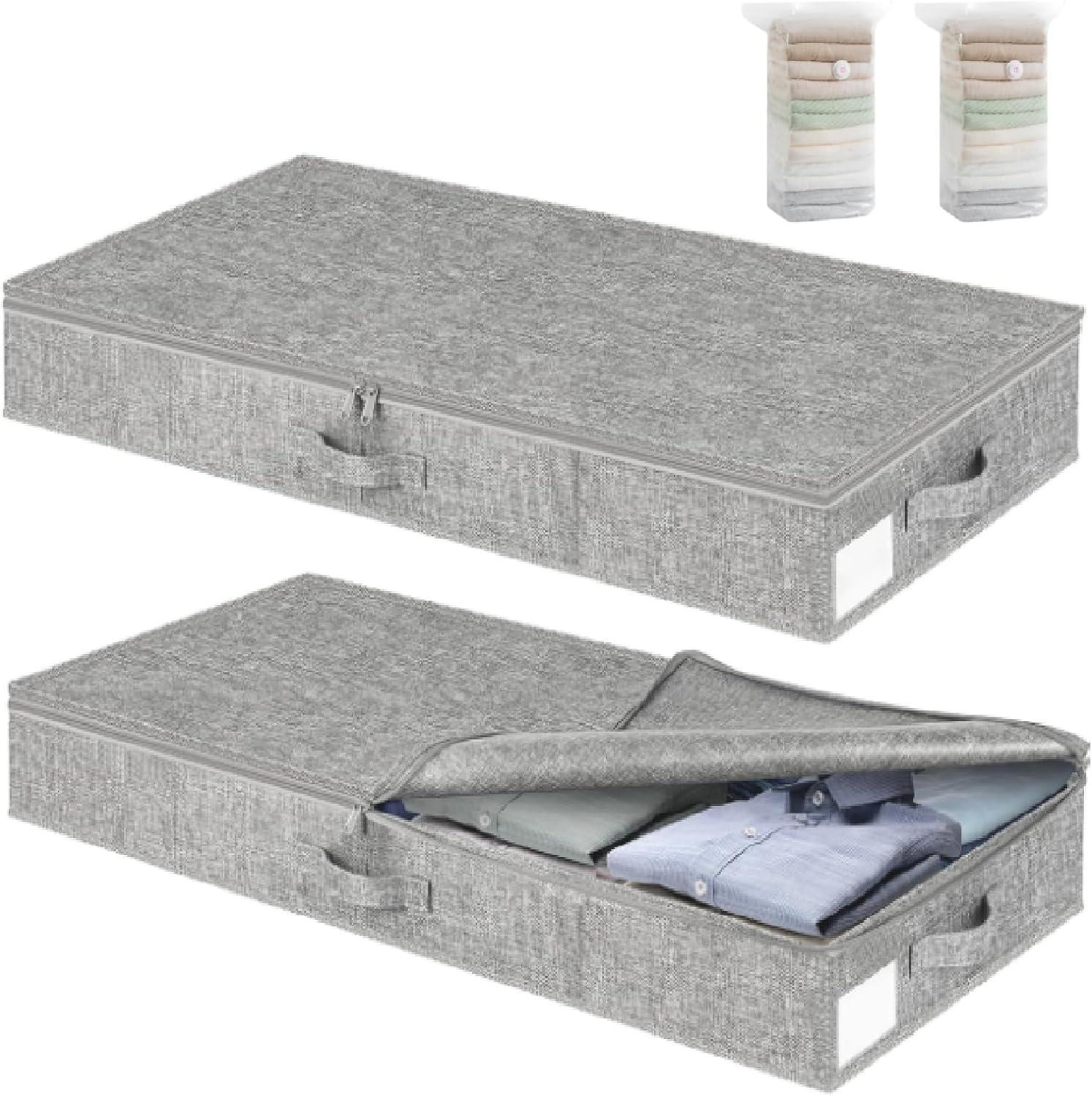 Solid Opbergdozen voor kleding, 2 stuks, inklapbaar met deksel en handvat, textiel