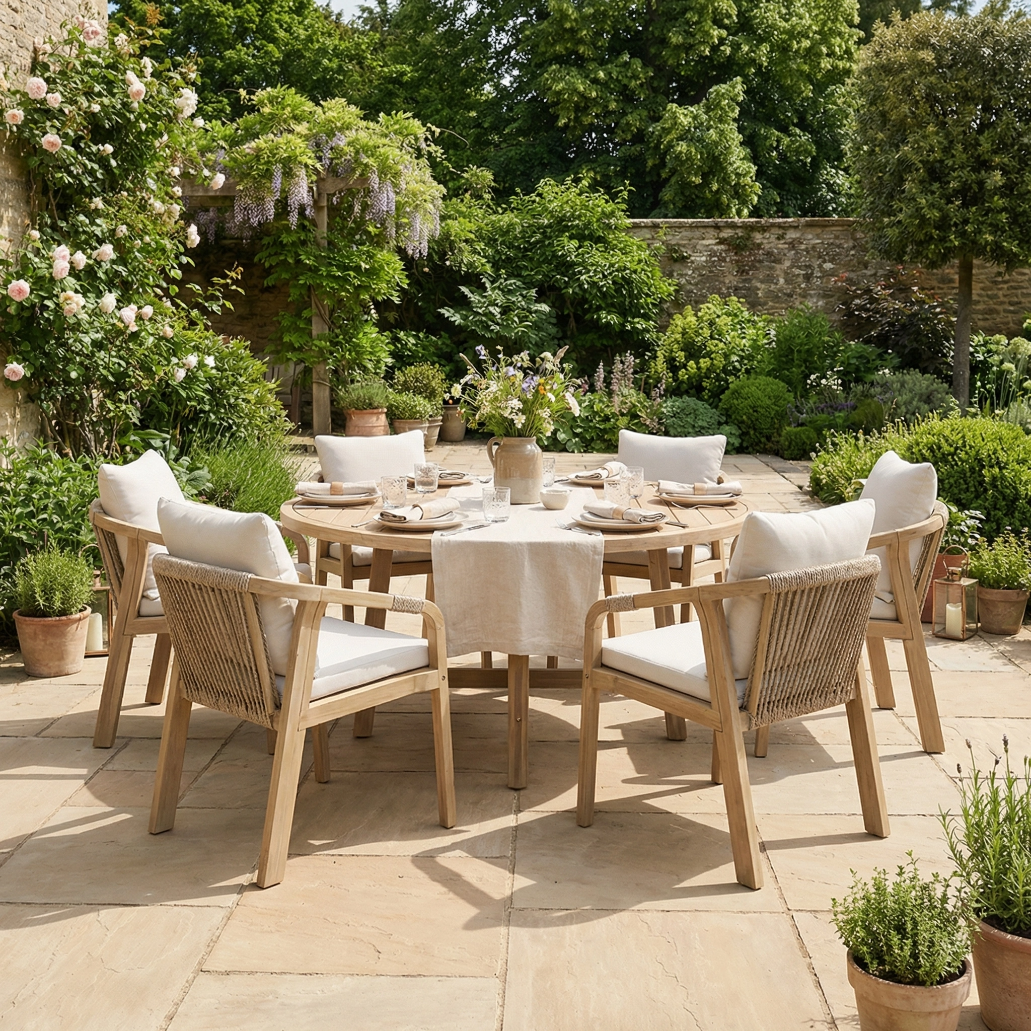 Harbour Lifestyle Quay 6 Seat Round Dining Set in Linen