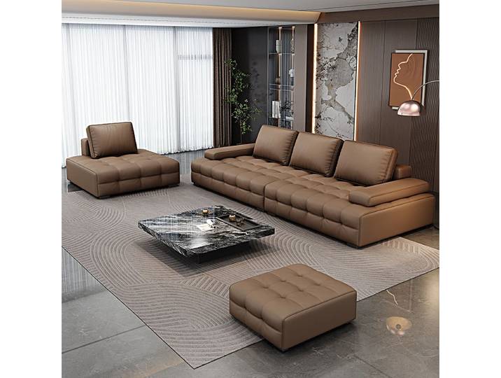 Moderne minimaliste nouveau cuir salon Lawrence italien léger luxe droit en forme de L sectionnel paresseux doux Tatami salon canapé