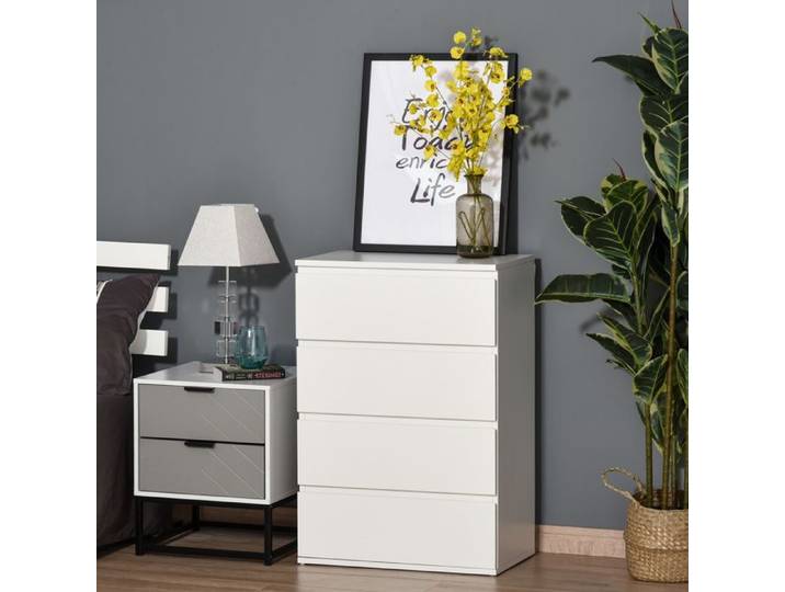 Commode blanche à 4 tiroirs sans poignées design minimaliste