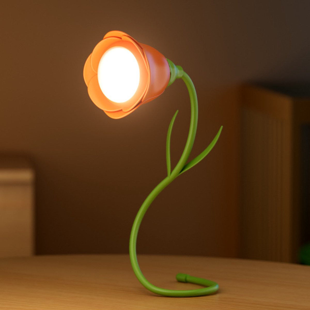 QTTVBTNA Eternal Rose LED-lamp - Draadloze en oplaadbare roosvormige leeslamp - Oranje