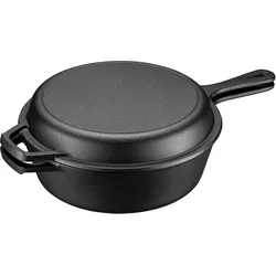 Wiltec, Grillgeschirr, 2in1 Dutch Oven 42x26x12cm Grilltopf Feuertopf Schmortopf Gusseisen