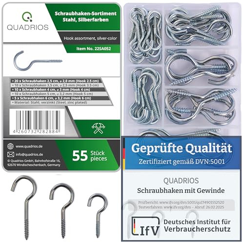 Quadrios 22SA052 Assortiment schroefhaken, 55 stuks, zilver