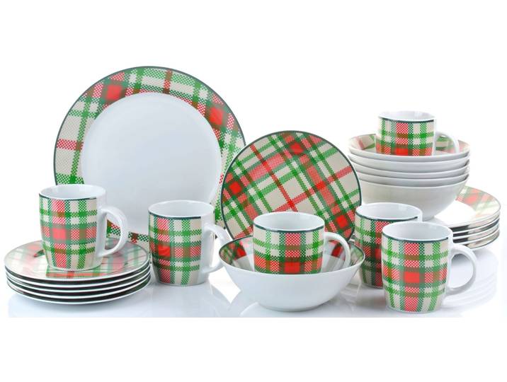 Kombiservice RETSCH ARZBERG Highland Green , bunt (rot, grün, taupe, weiß), 24 Stk., Porzellan, Geschirr-Sets, Kombiservice, traditionelles Schotten-Karo in frischen Farben