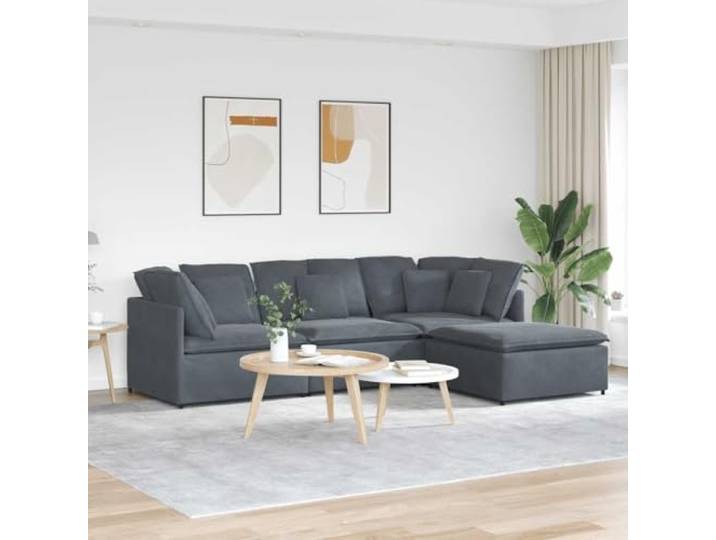 HEFZGDB Modulares Sofa mit Fußhocker in Dunkelgrau Samt 4-teilige Sitzgruppe für Wohnbereich Elegantes Design und Außergewöhnlicher Komfort Langlebige Polsterung Stabiler