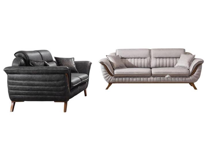 Xlmoebel 3-Sitzer Exklusive schwarze Ledercouch - Designer Sofagarnitur, 3-Sitzer 2 Teile, Made in Europa