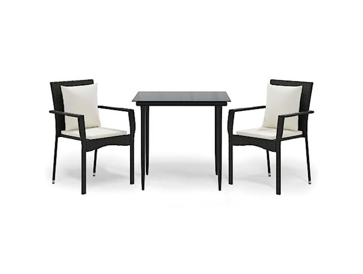 PUGYNBK Esszimmer-Set für den Garten, 3-teilig, synthetisches Rattan, Schwarz