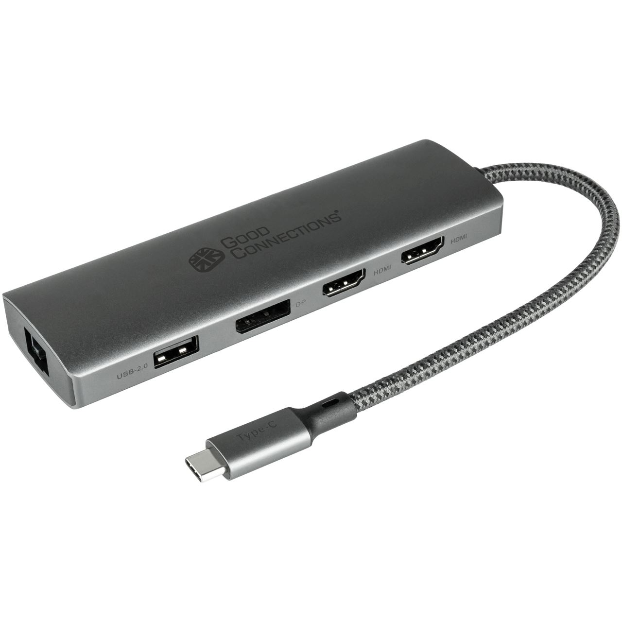 GoodConnections HUB-C001A USB-C HUB 10-Port 2xHDMI, 1xDP, 1xUSB-C, 2xUSB 3.0, 1xUSB 2.0, 1xRJ45, 1xKartenleser Anthrazit