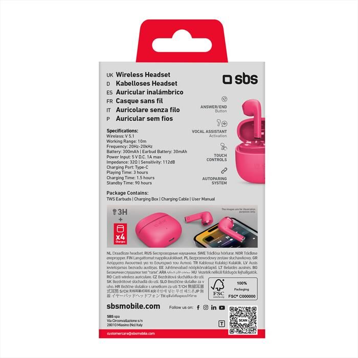 SBS Auricolare Bluetooth Teeartwscolp-rosa