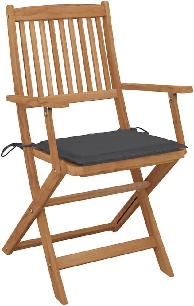 4 klappbare Gartenstühle aus massivem Akazienholz mit Sitzkissen für Terrasse und Garten, belastbar bis 110 kg