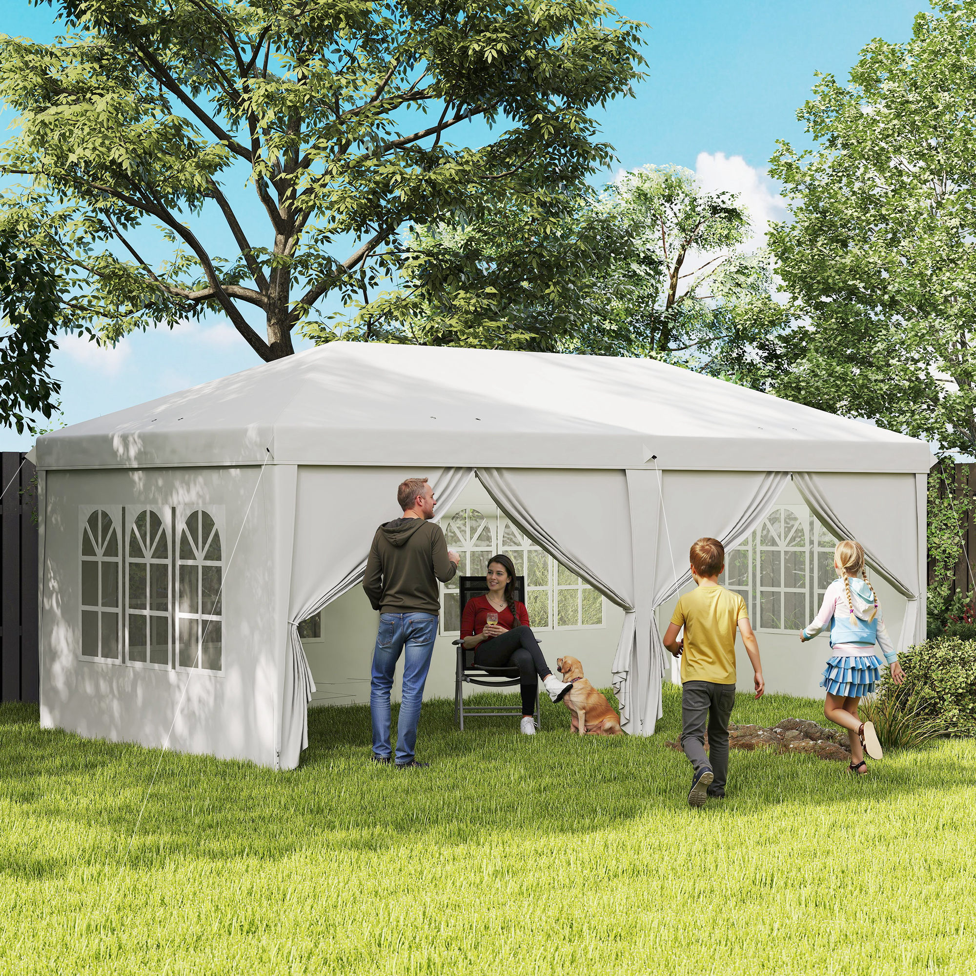 Outsunny Gazebo Pieghevole con 6 Pannelli Laterali da Giardino e Esterno, 585x295 cm, Bianco   Aosom Italy