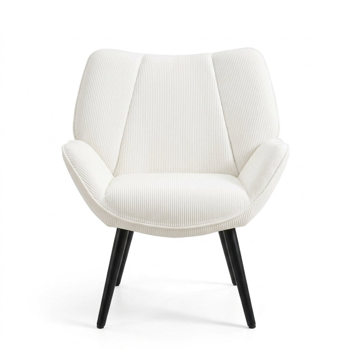 Luxevo Fauteuil – Scandinavische Accent Stoel met Hoge Rugleuning – Ribfluweel Wit