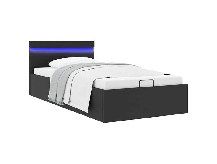 vidaXL Bett mit Bettkasten Hydraulisch LED Schwarz Kunstleder 90x200cm