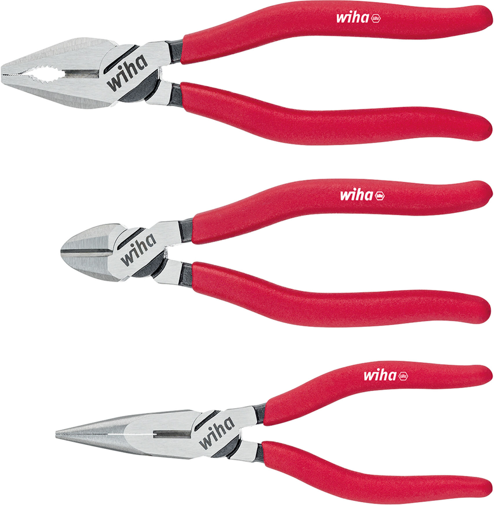 Wiha Zangen Set Classic Kombi-, Flachrundzange, Seitenschneider mit induktiv gehärteten Schneiden und ergonomischen Griffen, 3-tlg. (26850)