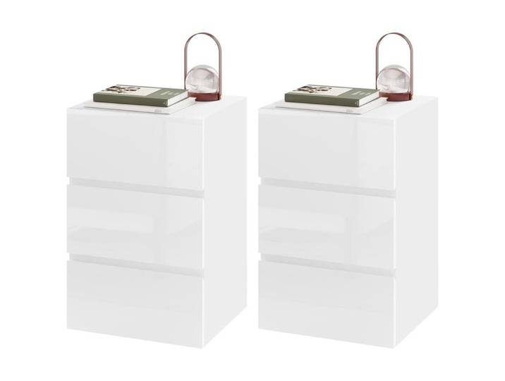 Chevet EUGAD Lot de 2 Table de Nuit avec 3 Tirroirs Brillants Table d'Appoint Scandinave Blanc E0EG0049-2