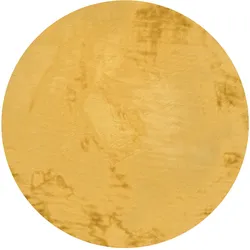 benuta Nest - Kunstfell-Teppich Dave Gelb ø 180 cm rund