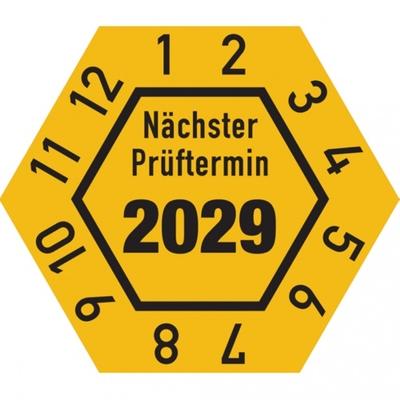 König Werbeanlagen Dreifke® Prüfplakette, Nächster Prüftermin, Jahresfarben, Fol - 30x26 mm Folie selbstklebend