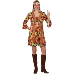 Metamorph Sunflower Hippiekleid - Hippiekostüm für Fasching (32, 34)