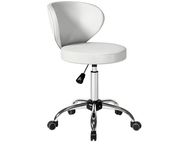 Tabouret à roulettes - HOMCOM - hauteur réglable et dossier - pivotant 360° - 45 x 54 x 73-88 cm - PU - blanc