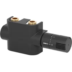 XIMAX Mittenanschlussgarnitur Multiblock für 50 mm Mittelanschluss, Eck- & Durchgangsform, inkl. Thermostatkopf & Blende, Schwarz - Schwarz