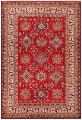 Treasured Knots Rustic Super Kazak Nova Red/Beige Hand Knotted Wool Rug - 8'5'' x 10'3''