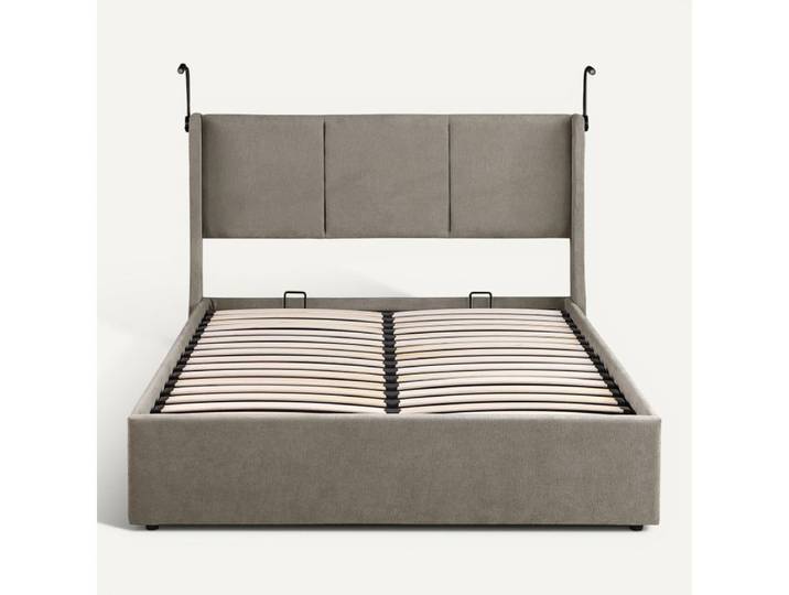 Lit coffre 140x190 cm avec lampes de lecture NOEMIE velours gris foncé