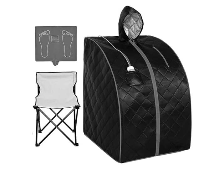 Saunazelt, Persönliche Infrarot-Sauna for zu Hause, tragbares Sauna-Spa-Zelt mit Hut, verbessertes Stuhl-Heiz-Fußpolster for Entspannung, Entgiftung, Heim-Spa(Black Gray)