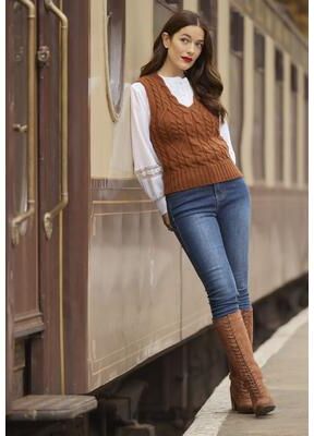 Plus Size Women's Cable Sweater Vest by Joe Browns in Antique Rust (Size 3X)