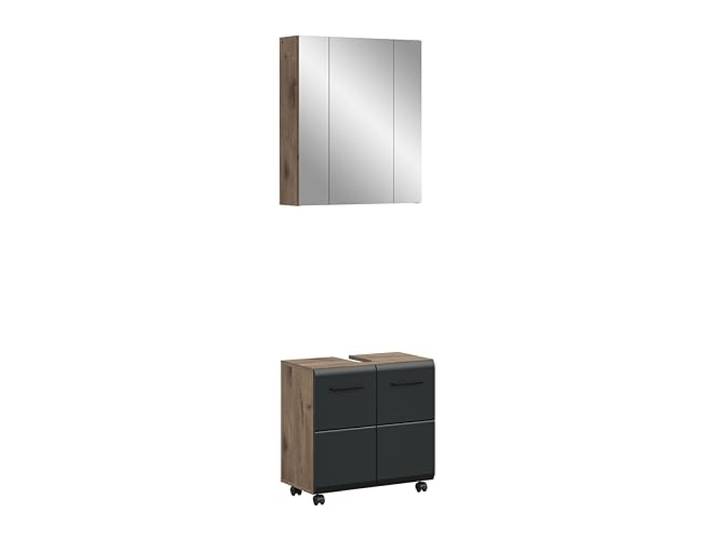 xonox.home – Badkombination Ice auf Rollen 60x185x30 cm in schwarz matt – Exklusive Badmöbel mit Roll-Funktion – Hochwertige MDF-Fronten, markantes Design & optimale Platzausnutzung im Bad