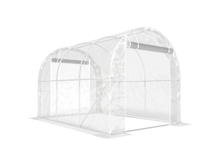 Outsunny Foliengewächshaus mit Rolltor Stahl PE Transparent, Metall, 195x195x295 cm, Gartenzubehör, Gartenhäuser & Gewächshäuser