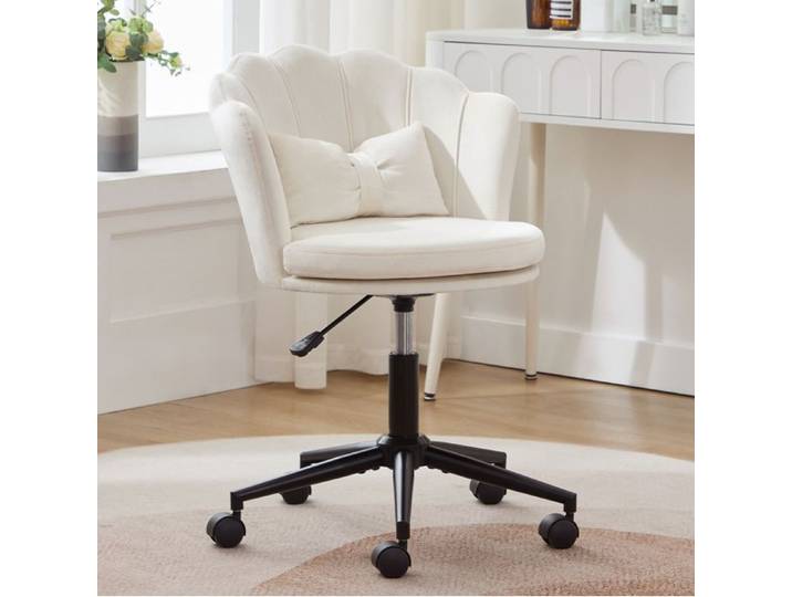 Chaise de Bureau Pivotante Reglable en Hauteur avec Roulettes - MODENVIE - Dossier Petale Velours Beige