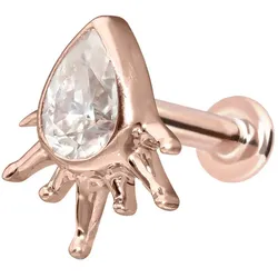 14 Karat Gold Labret mit Innengewinde MOISSANIT-TROPFEN + SONNENSTRAHLEN