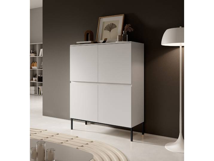 Selsey Highboard Bemmi - Commode haute 4 portes\, blanc avec pieds noirs\, 100 cm