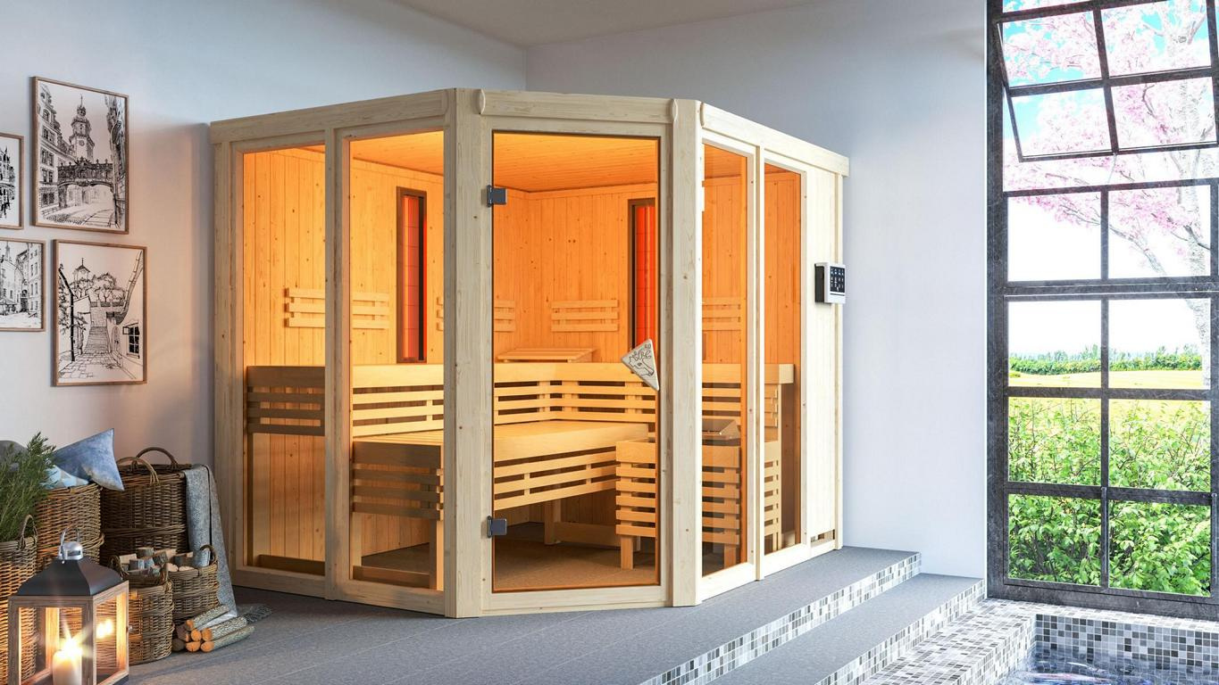 KARIBUHOLZT Sauna Ava Eck, 9kW Bio ext. Strg bronz.GGT 16879783