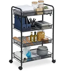 Relaxdays Rollwagen Mesh mit mehreren Ebenen Schwarz