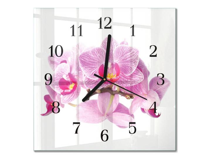 Tulup Wanduhr aus Glas 30x30 cm - Orchideen, Pink, Quadratisch, 30x30x0.4 cm, Dekoration, Uhren, Wanduhren
