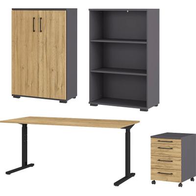 Büromöbel-Set GERMANIA "GW-Profi 3.0", schwarz (grandson, eiche, nachbildung, schwarz), Holzwerkstoff Metall, Holzwerkstoff, Metall, Arbeitsmöbel-Sets, Büromöbel-Set