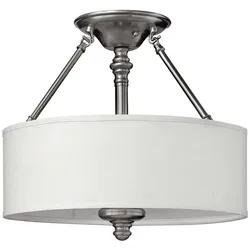 Deckenleuchte Lampe Wohnzimmerlampe Stahl Leinen Glas Nickel D 40,6 cm 3 Flammig
