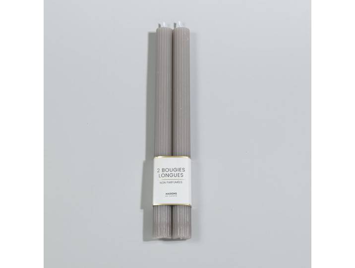 Lange, gestreifte, taupe-graue Kerzen (x2)