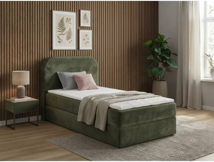Polsterbett Boxspring FORENA 90x200 cm dunkelgrün Matratze: Bonell-Federkernmatratze