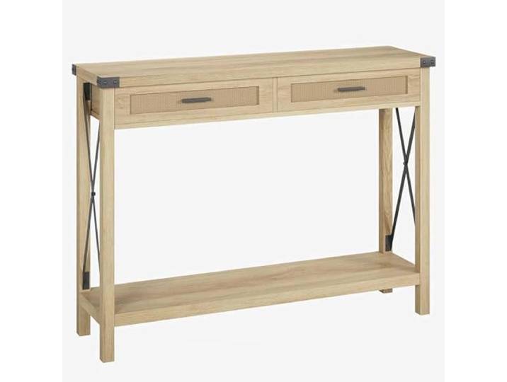 Litake Konsolentisch Rattan mit 2 Schubladen& Offene Ablage, Flurtisch Eingangstisch Schmaler Sofatisch für Wohnzimmer, Arbeitszimmer, Eingangsbereich oder Fernsehwand