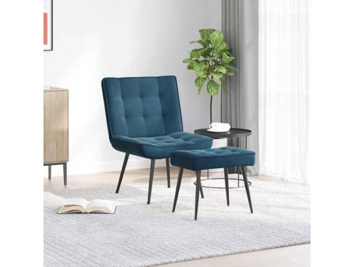 Xolmizyn Relaxsessel mit Hocker, Samt Polsterstuhl & Fußstütze, Blau Inklusive praktischem Fußhocker, Angenehmer Samt-Bezug, Für Büro & Wohnzimmer