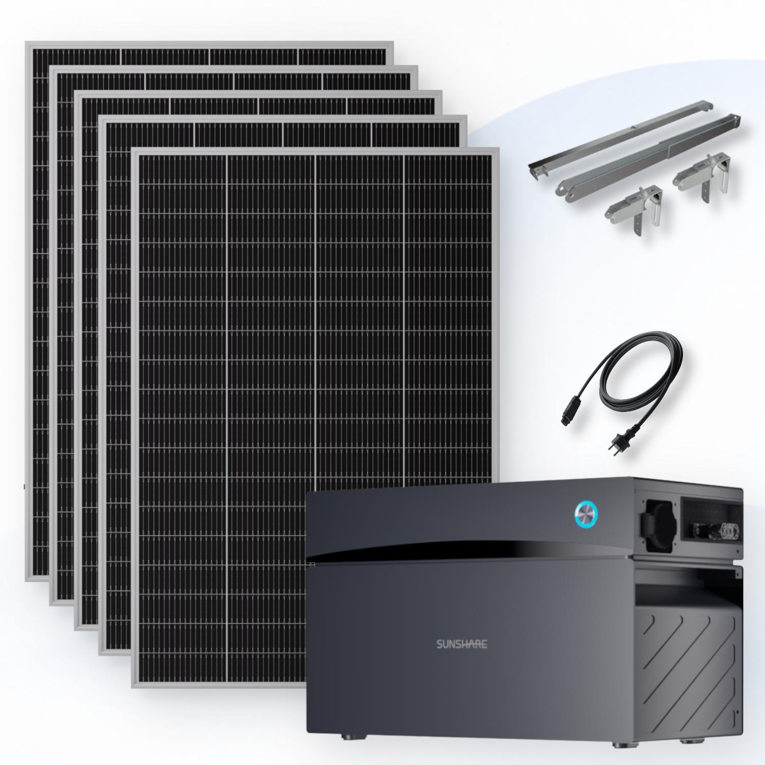 Sunshare RAY Lite Balkonkraftwerk 1000 Wp mit GLORY Speicher 1,5 kWh und Geländerhalterung