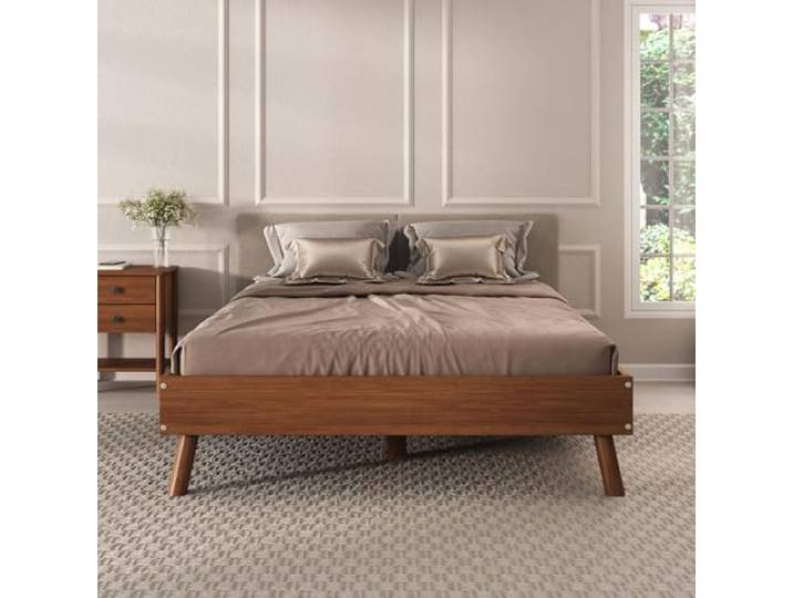 IDIMEX Futonbett Karri 140x190 aus Massivholz, Kastanien Farben - Robustes Doppelbett mit konischen Beinen, moderner Holz Bettrahmen, Mittelsteg mit Stützfüßen